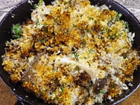 グリルパンで、ホタテエリンギのパン粉焼き